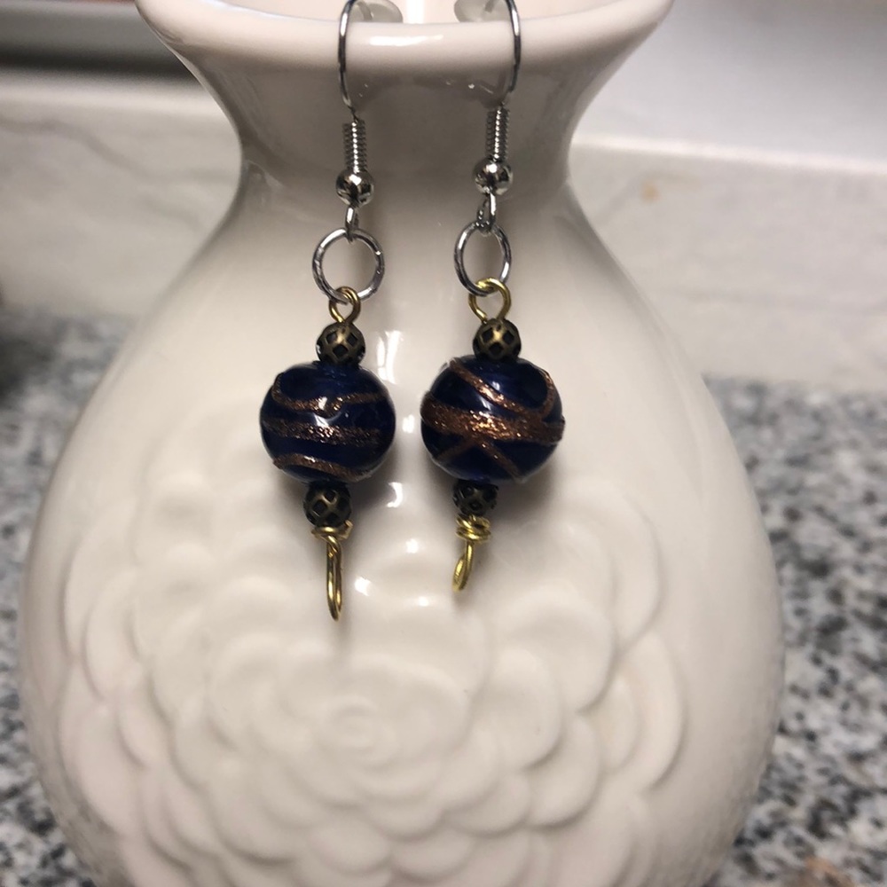 Deep blue Sea Glass beaded Earrings